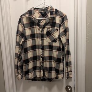 Volcom Black and Cream Plaid Button Down Shirt